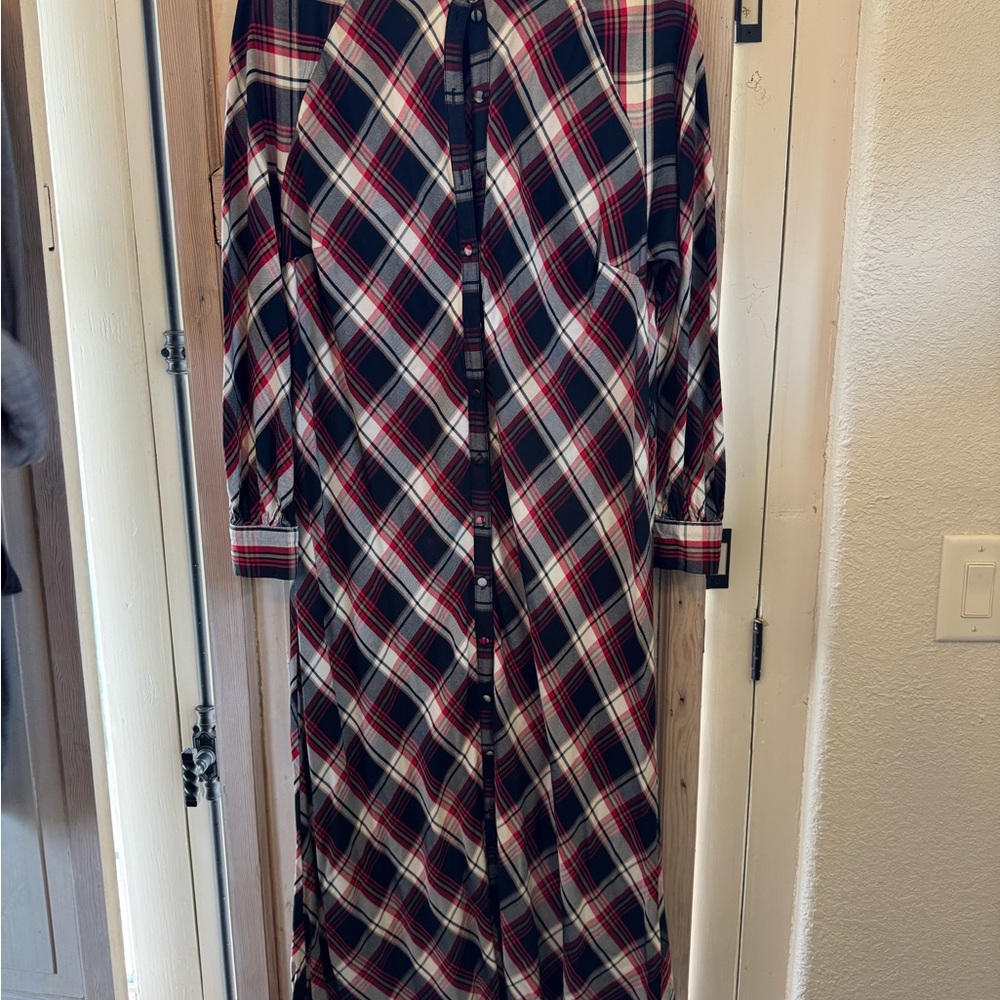 H&M Long-Sleeve Plaid Maxi Dress in Black, Red & White